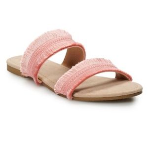 LC LAUREN CONRAD Sandals Slides Fringe Bohemian Summer Coral Size Small 5-6